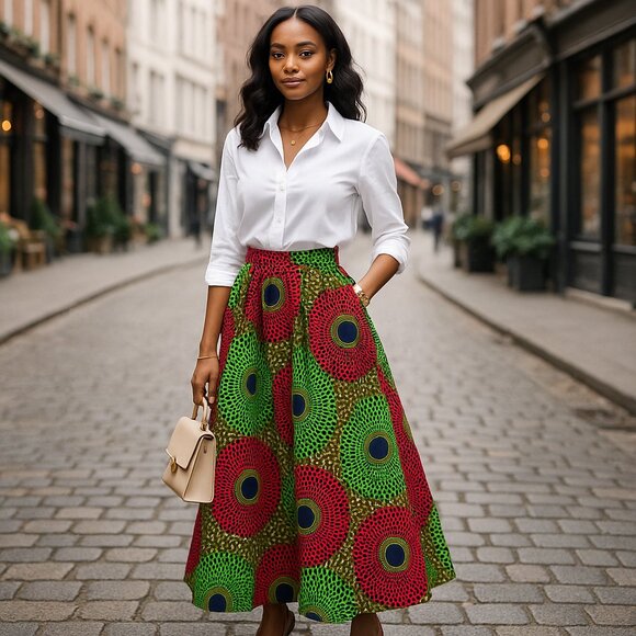 🌺 Hongyun Amy Wax-Print Maxi Skirt — Modern Global Elegance (L) - Picture 2 of 5